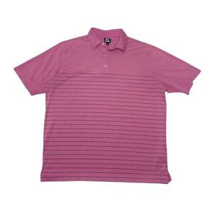 FJ Footjoy‎ Men's XL Polo Shirt Pink Striped Short Sleeve Polyester Spandex